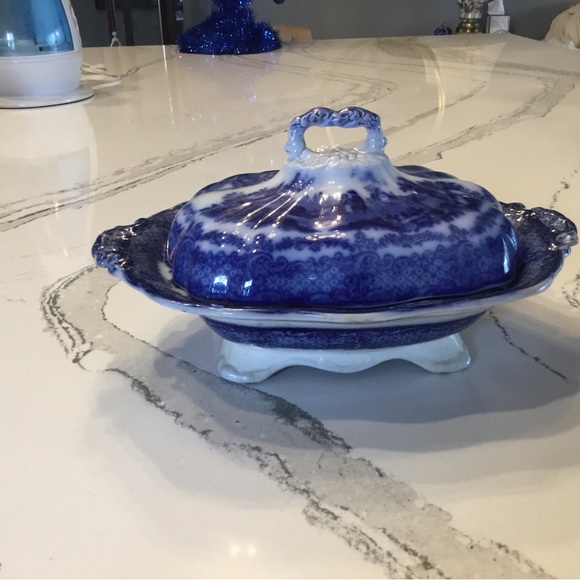 Vintage Flow Blue Covered Dish stamped & numbered - Picture 11 of 11